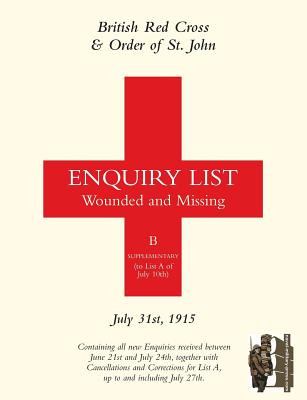 BRITISH RED CROSS AND ORDER OF ST JOHN ENQUIRY LIST FOR WOUNDED AND MISSING: JULY 31ST 1915